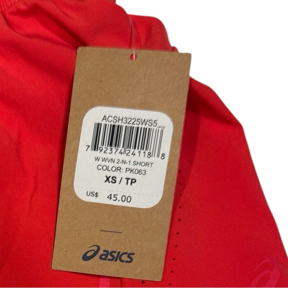 ASICS 2-N-1 Short Built In Short Secure Pocket Activewear Running Coral NWT XS - Picture 10 of 12